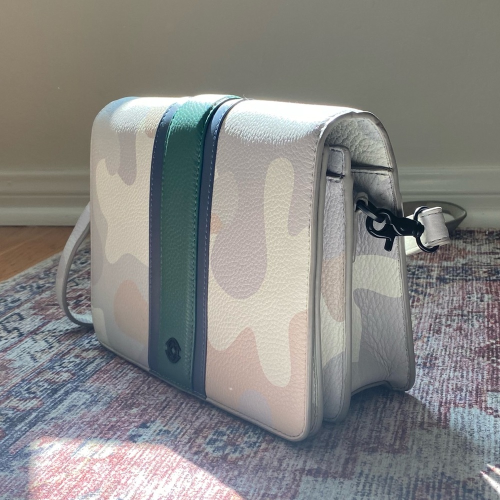 Dagne Dover leather crossbody bag, gray camo